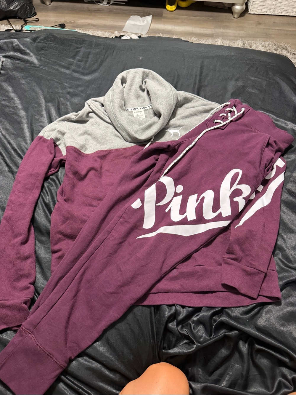 Victoria's Secret PINK Two-Tone Cowl Neck Sweater in Gray and Plum